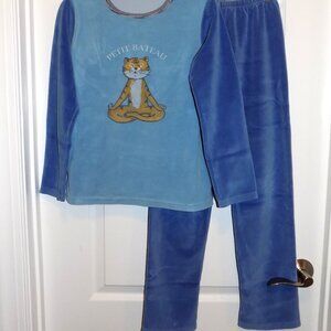 PETIT BATEAU Boys Girls Velour Blue Yoga Cat 2pc Pajamas PJs Sz 152 12
